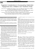 Cover page: Pragmatic Considerations in Incorporating Stakeholder Engagement Into a Palliative Care Transitions Study.