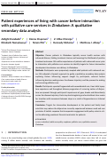 Cover page: Patient experiences of living with cancer before interaction with palliative care services in Zimbabwe: A qualitative secondary data analysis