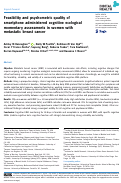 Cover page of Feasibility and psychometric quality of smartphone administered cognitive ecological momentary assessments in women with metastatic breast cancer.