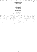 Cover page: Do Culture Related Factors Influence Students' Critical Thinking Use?