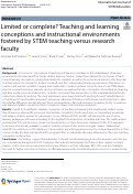 Cover page: Limited or complete? Teaching and learning conceptions and instructional environments fostered by STEM teaching versus research faculty