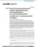 Cover page: Point-of-care lung ultrasound predicts hyperferritinemia and hospitalization, but not elevated troponin in SARS-CoV-2 viral pneumonitis in children