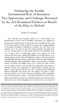 Cover page: Enhancing the Socially Instrumental Role of Insurance: The Opportunity and Challenge Presented by the ALI Restatement Position on Breach of the Duty to Defend