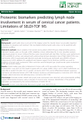 Cover page: Proteomic biomarkers predicting lymph node involvement in serum of cervical cancer patients. Limitations of SELDI-TOF MS