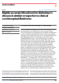 Cover page: Highly accurate blood test for Alzheimer’s disease is similar or superior to clinical cerebrospinal fluid tests