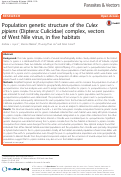Cover page: Population genetic structure of the Culex pipiens (Diptera: Culicidae) complex, vectors of West Nile virus, in five habitats