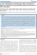 Cover page: A Low T Regulatory Cell Response May Contribute to Both Viral Control and Generalized Immune Activation in HIV Controllers