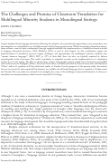 Cover page: The Challenges and Promise of Classroom Translation for  Multilingual Minority Students in Monolingual Settings