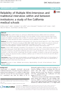 Cover page: Reliability of Multiple Mini-Interviews and traditional interviews within and between institutions: a study of five California medical schools.