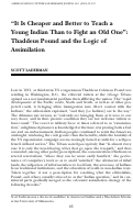 Cover page: “It Is Cheaper and Better to Teach a Young Indian Than to Fight an Old One”: Thaddeus Pound and the Logic of Assimilation