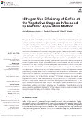 Cover page: Nitrogen Use Efficiency of Coffee at the Vegetative Stage as Influenced by Fertilizer Application Method