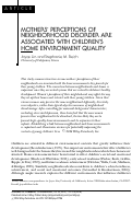 Cover page: MOTHERS’ PERCEPTIONS OF NEIGHBORHOOD DISORDER ARE ASSOCIATED WITH CHILDREN'S HOME ENVIRONMENT QUALITY