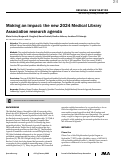 Cover page of Making an impact: the new 2024 Medical Library Association research agenda.