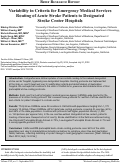 Cover page: Variability in Criteria for Emergency Medical Services Routing of Acute Stroke Patients to Designated  Stroke Center Hospitals