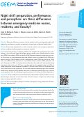 Cover page: Night shift preparation, performance, and perception: are there differences between emergency medicine nurses, residents, and faculty?