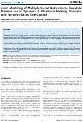 Cover page: Joint Modeling of Multiple Social Networks to Elucidate Primate Social Dynamics: I. Maximum Entropy Principle and Network-Based Interactions