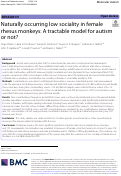 Cover page: Naturally occurring low sociality in female rhesus monkeys: A tractable model for autism or not?