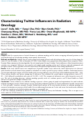 Cover page: Characterizing Twitter Influencers in Radiation Oncology.