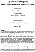 Cover page: High performance computing: Clusters, constellations, MPPs, and future 
directions