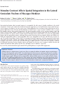 Cover page: Stimulus Contrast Affects Spatial Integration in the Lateral Geniculate Nucleus of Macaque Monkeys