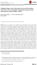 Cover page: Validation Study of the Abbreviated Version of the Lubben Social Network Scale Spanish Translation among Mexican and Mexican-American Older Adults