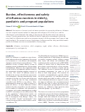 Cover page: Burden, effectiveness and safety of influenza vaccines in elderly, paediatric and pregnant populations.