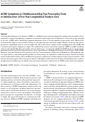 Cover page: ADHD Symptoms in Childhood and Big Five Personality Traits in Adolescence: A Five-Year Longitudinal Study in Girls.