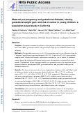 Cover page: Maternal pre-pregnancy and gestational diabetes, obesity, gestational weight gain, and risk of cancer in young children: a population-based study in California