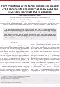 Cover page: Point mutations in the tumor suppressor Smad4/DPC4 enhance its phosphorylation by GSK3 and reversibly inactivate TGF-β signaling