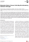 Cover page: Metastatic State of Cancer Cells May Be Indicated by Adhesion Strength