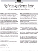 Cover page: Who Receives Speech/Language Services by 5 Years of Age in the United States?