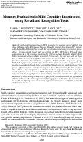 Cover page: Memory Evaluation in Mild Cognitive Impairment using Recall and Recognition Tests