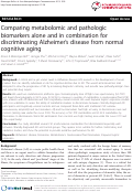 Cover page: Comparing metabolomic and pathologic biomarkers alone and in combination for discriminating Alzheimer¿s disease from normal cognitive aging