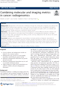 Cover page: Combining molecular and imaging metrics in cancer: radiogenomics.