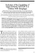 Cover page: Evaluation of the Capabilities of Upper Extremity Test (CUE-T) in Children With Tetraplegia.