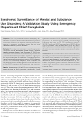 Cover page: Syndromic Surveillance of Mental and Substance Use Disorders: A Validation Study Using Emergency Department Chief Complaints