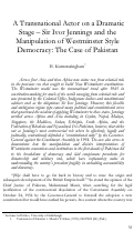 Cover page: A Transnational Actor on a Dramatic Stage – Sir Ivor Jennings and the Manipulation of Westminster Style Democracy: The Case of Pakistan