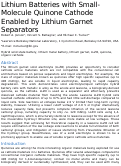 Cover page: Lithium Batteries with Small-Molecule Quinone Cathode Enabled by Lithium Garnet Separators
