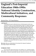 Cover page: England’s Post-Imperial Education 1960s-1990s:  National Identity Construction, Multicultural Initiatives, and Community Responses