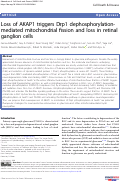 Cover page: Loss of AKAP1 triggers Drp1 dephosphorylation-mediated mitochondrial fission and loss in retinal ganglion cells