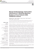 Cover page: Neural Underpinnings of Proactive Interference in Working Memory: Evidence From Patients With Unilateral Lesions