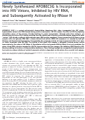 Cover page: Newly Synthesized APOBEC3G Is Incorporated into HIV Virions, Inhibited by HIV RNA, and Subsequently Activated by RNase H