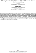 Cover page: Balancing Personal and Social Outcomes: Cultural Differences in ChildrensMoral Decision-Making