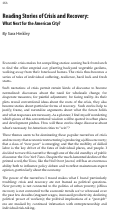 Cover page: Reading Stories of Crisis and Recovery: What Next for the American City?