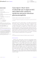 Cover page: Case report: Short-term eculizumab use in atypical HUS associated with Lemierre's syndrome and post-infectious glomerulonephritis.