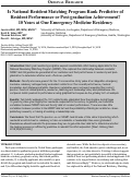 Cover page: Is National Resident Matching Program Rank Predictive of Resident Performance or Post-graduation Achievement? 10 Years at One Emergency Medicine Residency