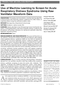 Cover page: Use of Machine Learning to Screen for Acute Respiratory Distress Syndrome Using Raw Ventilator Waveform Data