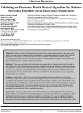 Cover page: Validating an Electronic Health Record Algorithm for Diabetes Screening Eligibility in the Emergency Department