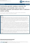 Cover page: Community genomic analyses constrain the distribution of metabolic traits across the Chloroflexi phylum and indicate roles in sediment carbon cycling