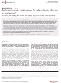 Cover page: Early interventions in risk groups for schizophrenia: what are we waiting for?